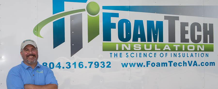 Bart Bonanno standing by the FoamTech logo in Richmond, VA
